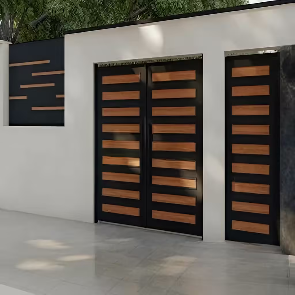 درب مدرن راسا فلزی و چوب ترمووود برای ورودی ویلا