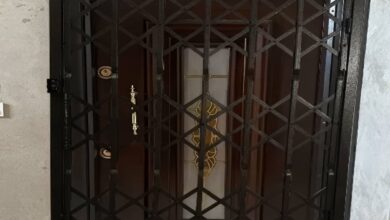 حفاظ درب آکاردئونی اردبیل مدل فلزی ورودی ساختمان