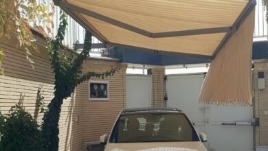 سایبان برقی اهواز با پوشش پارچه ای بازویی